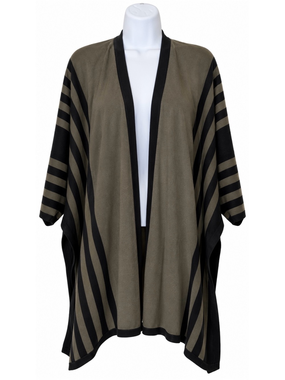 august silk Women’s Olive Green & Black Striped Open-Front Wrap Cardigan Size L